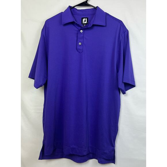 Foot Joy Men's Medium Purple Striped 3 Button Short Sleeve Polo Shirt - Picture 1 of 8